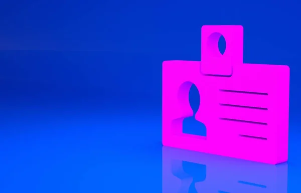 Pink Identification icon isolated on blue background. Он может быть использован для презентации, идентификации компании, рекламы. Концепция минимализма. 3d иллюстрация. 3D рендеринг — стоковое фото