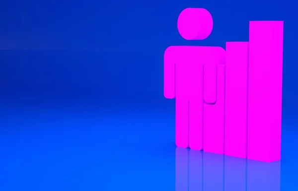 Рожева продуктивна людська ікона ізольована на синьому фоні. Ідея робота, успіх, продуктивність, бачення та концепція ефективності. Концепція мінімалізму. 3d ілюстрація. 3D візуалізація — стокове фото