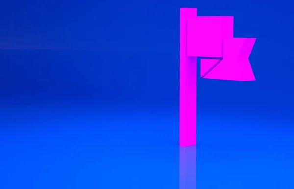 Roze vlag pictogram geïsoleerd op blauwe achtergrond. Locatiemarkering symbool. Minimalisme concept. 3d illustratie. 3D-weergave — Stockfoto