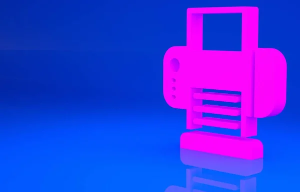 Ícone de impressora rosa isolado no fundo azul. Conceito de minimalismo. Ilustração 3d. Renderização 3D — Fotografia de Stock
