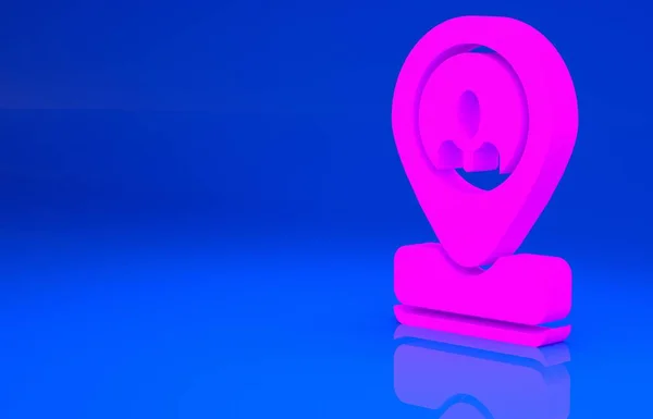 Icono de ubicación de Pink Worker aislado sobre fondo azul. Concepto minimalista. Ilustración 3d. Renderizado 3D — Foto de Stock