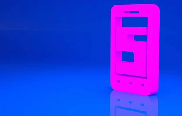 在蓝色背景下隔离的电话图标上的Pink New聊天消息通知。智能手机聊天可以发送语音泡沫。最低纲领的概念。3D例证。3D渲染 — 图库照片
