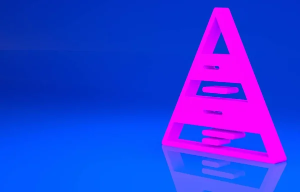 Ícone de infográficos de gráfico de pirâmide de negócios rosa isolado em fundo azul. Fases piramidais elementos gráficos. Conceito de minimalismo. Ilustração 3d. Renderização 3D — Fotografia de Stock