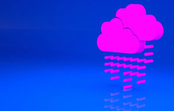 带蓝色背景的雨图标的粉色云彩.雨云降水与雨滴。最低纲领的概念。3D例证。3D渲染 — 图库照片