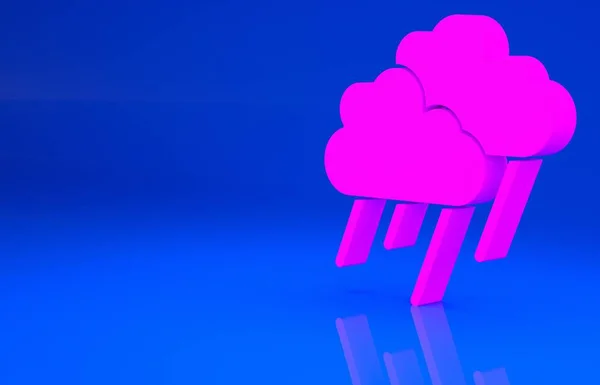 Pink Cloud with rain icon isolated on blue background. Rain cloud precipitation with rain drops. Minimalism concept. 3d illustration. 3D render