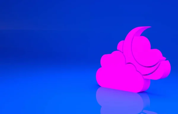 Rosa Wolke mit Mondsymbol auf blauem Hintergrund. Bewölktes Nachtzeichen. Symbol für Schlafträume. Nacht- oder Bettzeichen. Minimalismus-Konzept. 3D-Illustration. 3D-Renderer — Stockfoto