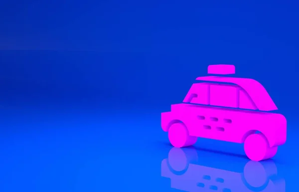 Icono de coche Taxi Rosa aislado sobre fondo azul. Concepto minimalista. Ilustración 3d. Renderizado 3D — Foto de Stock