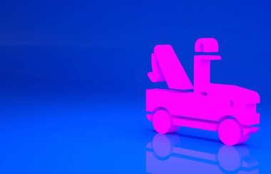 Pembe Çekici ikonu mavi arka planda izole edildi. Minimalizm kavramı. 3 boyutlu illüstrasyon. 3 Boyutlu Hazırlama