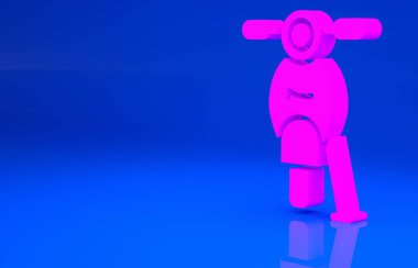 Pembe Scooter simgesi mavi arkaplanda izole edilmiş. Minimalizm kavramı. 3 boyutlu illüstrasyon. 3 Boyutlu Hazırlama