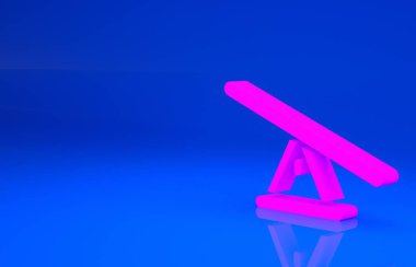 Pembe Tahterevalli simgesi mavi arkaplanda izole edilmiş. Tahterevalli eşit yönetim kurulu. Oyun alanı sembolü. Minimalizm kavramı. 3 boyutlu illüstrasyon. 3 Boyutlu Hazırlama