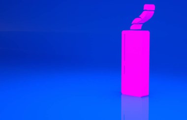 Pembe dinamit bomba çubuğu ve zamanlayıcı ikonu mavi arka planda izole edilmiş. Saatli bomba - patlama tehlikesi kavramı. Minimalizm kavramı. 3 boyutlu illüstrasyon. 3 Boyutlu Hazırlama