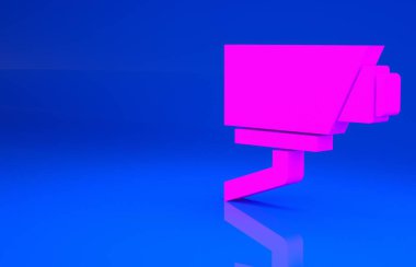 Pembe güvenlik kamerası simgesi mavi arkaplanda izole edilmiş. Minimalizm kavramı. 3 boyutlu illüstrasyon. 3 Boyutlu Hazırlama