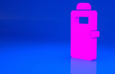 Pembe Polis saldırı kalkanı ikonu mavi arka planda izole edildi. Minimalizm kavramı. 3 boyutlu illüstrasyon. 3 Boyutlu Hazırlama
