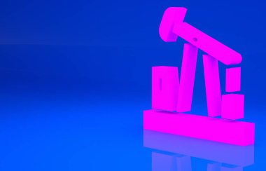 Pembe yağ pompası ya da pompa ikonu mavi arka planda izole edilmiş. Petrol platformu. Minimalizm kavramı. 3 boyutlu illüstrasyon. 3 Boyutlu Hazırlama