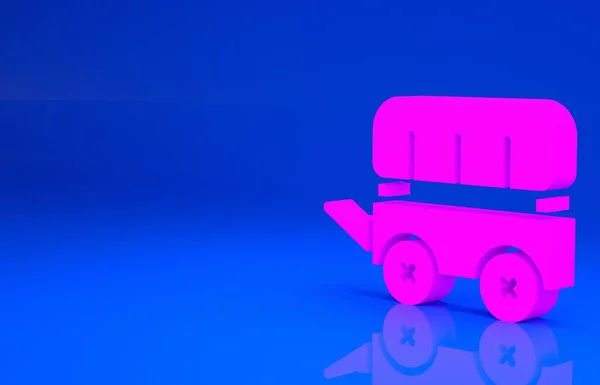 Pink Wild West a acoperit pictograma vagonului izolat pe fundal albastru. Conceptul de minimalism. Ilustrație 3d. Redare 3D — Fotografie, imagine de stoc