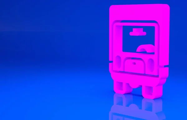 Różowy samochód dostawczy ciężarówka ikona izolowane na niebieskim tle. Koncepcja minimalizmu. Ilustracja 3D. Renderowanie 3D — Zdjęcie stockowe