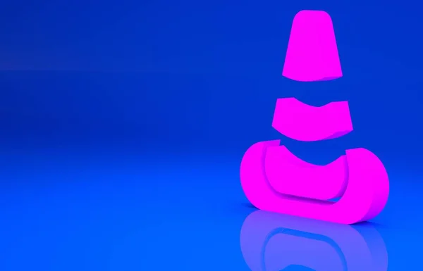 Pink Traffic cone icon isolated on blue background. Minimalism concept. 3d illustration. 3D render — Stock Photo, Image