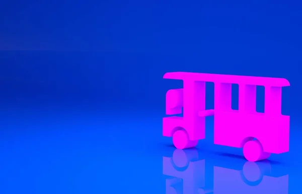 粉色巴士图标隔离在蓝色背景。运输概念。巴士旅游交通标志。旅游或公共交通工具的标志。最低纲领的概念。3D例证。3D渲染 — 图库照片