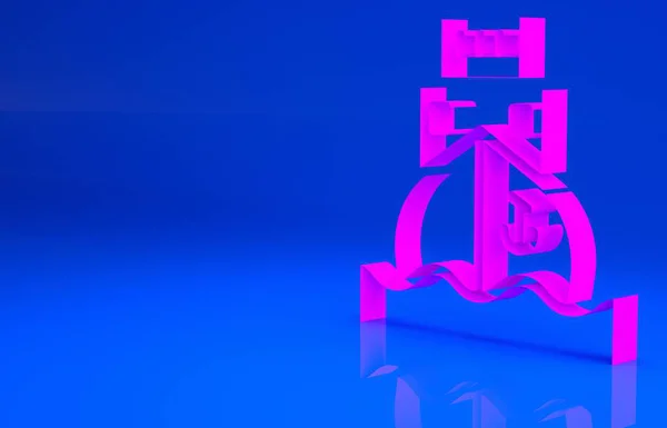 Icono de barco de carga rosa aislado sobre fondo azul. Concepto minimalista. Ilustración 3d. Renderizado 3D — Foto de Stock