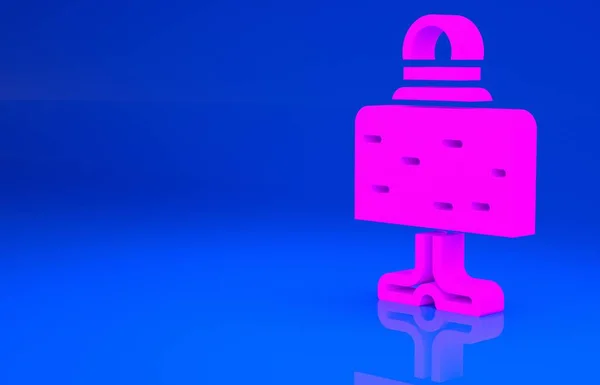 Palla magica rosa sull'icona del tavolo isolata su sfondo blu. Sfera di cristallo. Concetto minimalista. Illustrazione 3d. Rendering 3D — Foto Stock