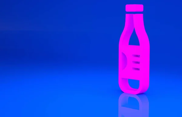 Рожева пляшка значка води ізольована на синьому фоні. Знак содового напою з акваріума. Концепція мінімалізму. 3d ілюстрація. 3D візуалізація — стокове фото