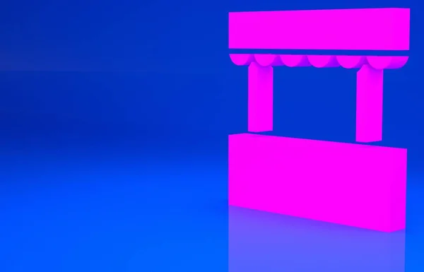 青の背景にピンクのチケットボックスオフィスアイコンが隔離されています。アトラクションやスポーツのチケットの販売のためのチケットブース。最小限の概念。3Dイラスト。3Dレンダリング — ストック写真