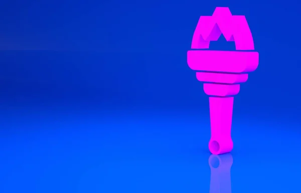 핑크 토치 불꽃 아이콘은 푸른 배경에서 분리되었습니다. 불, 화염의 힘, 타오르는 화염, 열을 상징 한다. 미니멀리즘의 개념입니다. 3d 는 다음을 가리킨다. 3D 렌더링 — 스톡 사진