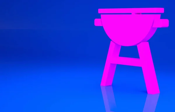 Ikon panggangan merah muda Barbekyu diisolasi dengan latar belakang biru. Pesta panggangan BBQ. Konsep minimalisme. Ilustrasi 3d. render 3D — Stok Foto