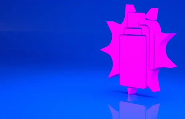 Pink Hand granaat pictogram geïsoleerd op blauwe achtergrond. Explosie met bommen. Minimalisme concept. 3d illustratie. 3D-weergave — Stockfoto