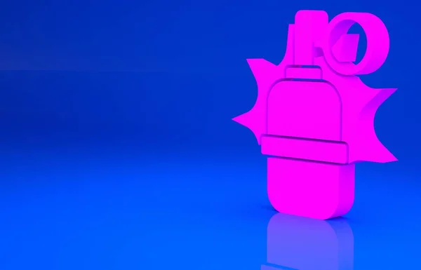 Icono de granada de mano rosa aislado sobre fondo azul. Explosión de bombas. Concepto minimalista. Ilustración 3d. Renderizado 3D — Foto de Stock