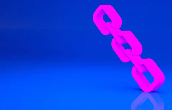 Icono de eslabón de cadena rosa aislado sobre fondo azul. Enlace único. Símbolo de cadena hipervínculo. Concepto minimalista. Ilustración 3d. Renderizado 3D — Foto de Stock