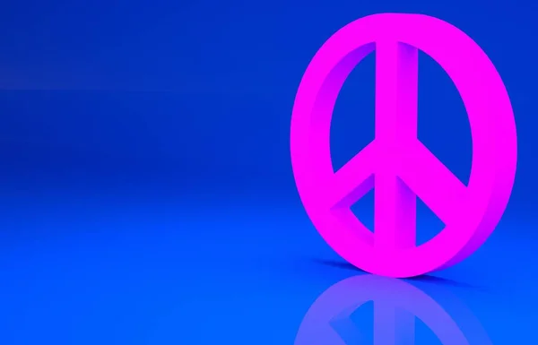 Icona Pink Peace isolata su sfondo blu. Simbolo hippie di pace. Concetto minimalista. Illustrazione 3d. Rendering 3D — Foto Stock