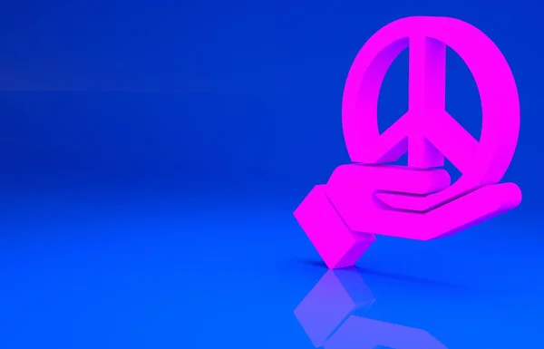Icono de Pink Peace aislado sobre fondo azul. Símbolo hippie de paz. Concepto minimalista. Ilustración 3d. Renderizado 3D — Foto de Stock