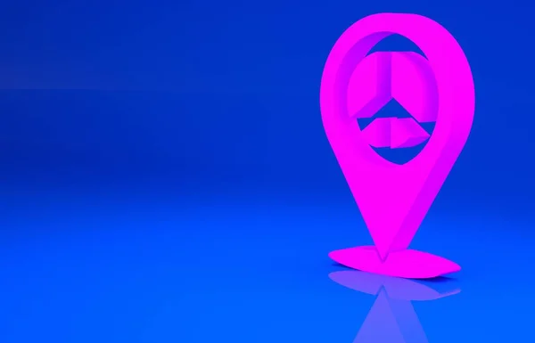 粉色定位和平图标孤立在蓝色背景.嬉皮是和平的象征最低纲领的概念。3D例证。3D渲染 — 图库照片