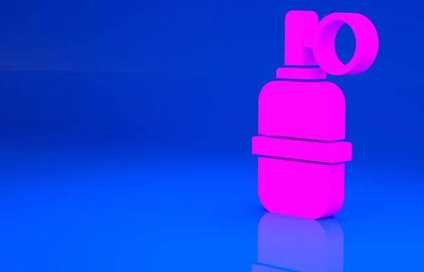 Ícone de granada rosa mão isolado no fundo azul. Explosão de bombas. Conceito de minimalismo. Ilustração 3d. Renderização 3D — Fotografia de Stock