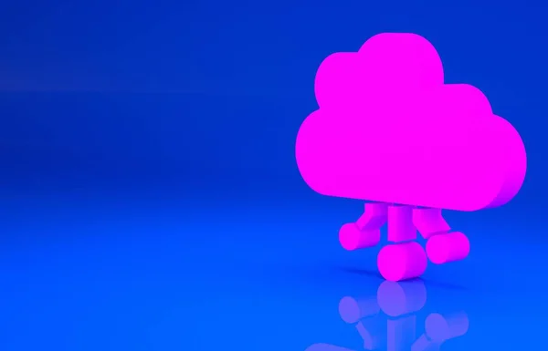 Pink Cryptocurrency cloud mining icon isolated on blue background. Blockchain technology, bitcoin, digital money market, cryptocoin wallet. Minimalism concept. 3d illustration. 3D render — Stock Photo, Image