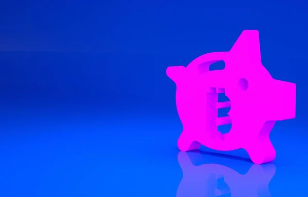 Pink Piggy banco bitcoin icono aislado sobre fondo azul. Icono de ahorro o acumulación de dinero, inversión. Concepto minimalista. Ilustración 3d. Renderizado 3D — Foto de Stock