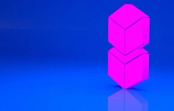 Rózsaszín Blockchain technológia ikon elszigetelt kék alapon. Kriptovaluta adatok. Absztrakt geometriai blokk hálózati technológia üzlet. Minimalizmus koncepció. 3D illusztráció. 3D renderelés — Stock Fotó