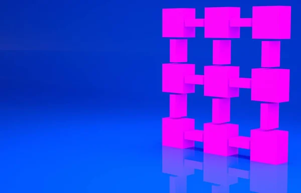 Rosa Blockchain icona della tecnologia isolato su sfondo blu. Dati di criptovaluta. Abstract geometrico blocco catena di business tecnologia di rete. Concetto minimalista. Illustrazione 3d. Rendering 3D — Foto Stock