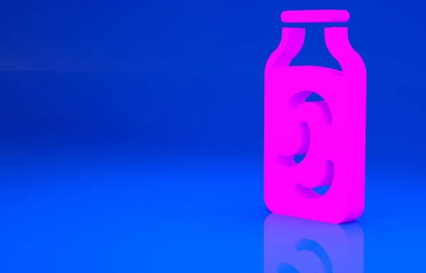 在蓝色背景上隔离的罐子图标中的粉红泡菜。最低纲领的概念。3D例证。3D渲染 — 图库照片