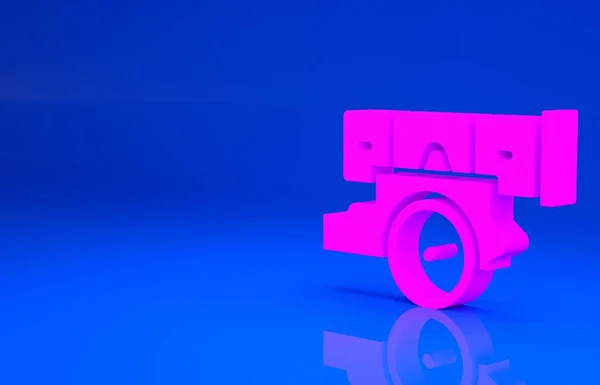 핑크 캐논 아이콘은 파란색 배경에 분리되어 있습니다. 미니멀리즘의 개념입니다. 3d 는 다음을 가리킨다. 3D 렌더링 — 스톡 사진