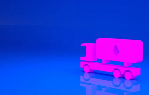 Pink Tanker truck icon isolated on blue background. Petroleum tanker, petrol truck, cistern, oil trailer. Minimalism concept. 3d illustration. 3D render