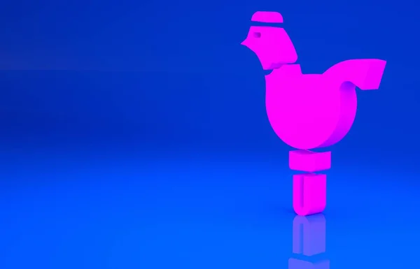 Sucette de coq de bonbon rose sur une icône de bâton isolée sur fond bleu. Concept de minimalisme. Illustration 3D. rendu 3D — Photo