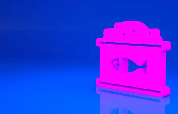 Pink Tin puszka z ikoną kawioru izolowane na niebieskim tle. Koncepcja minimalizmu. Ilustracja 3D. Renderowanie 3D — Zdjęcie stockowe