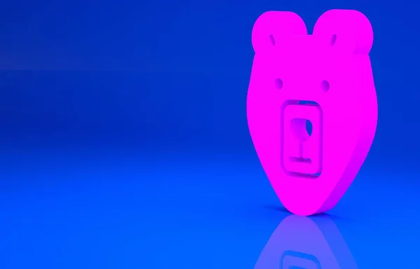 Ícone de cabeça de urso rosa isolado no fundo azul. Conceito de minimalismo. Ilustração 3d. Renderização 3D — Fotografia de Stock