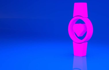 Pembe Smartwatch simgesi mavi arkaplanda izole edildi. Minimalizm kavramı. 3 boyutlu illüstrasyon. 3 Boyutlu Hazırlama