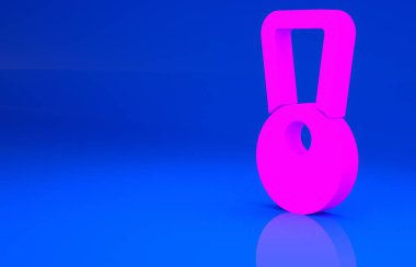 Pembe Kettlebell simgesi mavi arkaplanda izole edilmiş. Spor malzemeleri. Minimalizm kavramı. 3 boyutlu illüstrasyon. 3 Boyutlu Hazırlama