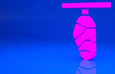 Mavi arka planda izole edilmiş pembe kelebek ikonu. Kelebek yavrusu. Minimalizm kavramı. 3 boyutlu illüstrasyon. 3 Boyutlu Hazırlama