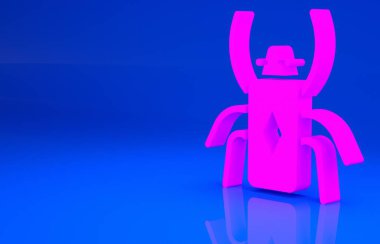 Pembe Böcek simgesi mavi arkaplanda izole edildi. Minimalizm kavramı. 3 boyutlu illüstrasyon. 3 Boyutlu Hazırlama