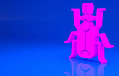 Pembe Böcek simgesi mavi arkaplanda izole edildi. Minimalizm kavramı. 3 boyutlu illüstrasyon. 3 Boyutlu Hazırlama